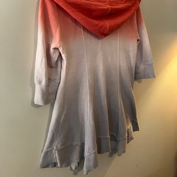 XCVI Women' s 3/4 Sleeve Hooded Zip Jacket Lightweight Gray/Orange Ombre--SZ Med - Picture 7 of 10
